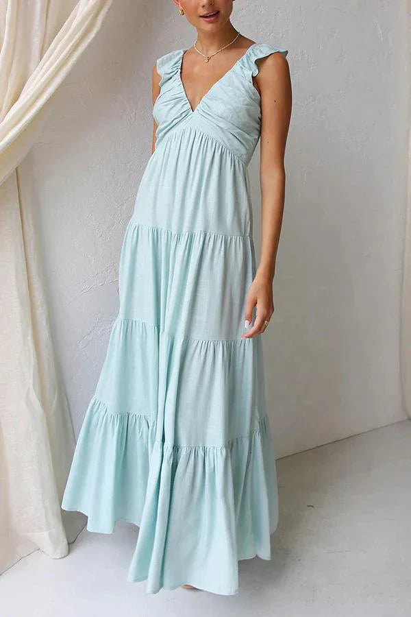 Rosea Elegancka Sukienka Maxi z Dekoltem w Serek
